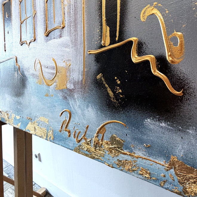 Painting- 100x150cm - Rick Triest - Amsterdam Herengracht -Sky Blue and Gold #7 - Copy