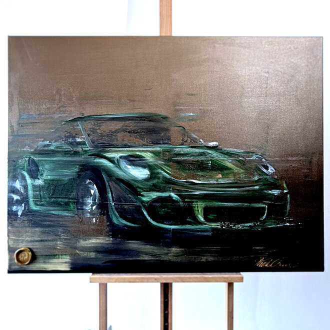 Schilderij- 90x120x2,5 cm - Rick Triest - Bronze and green Porche 911 #1