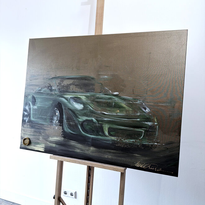 Schilderij- 90x120x2,5 cm - Rick Triest - Bronze and green Porche 911 #1