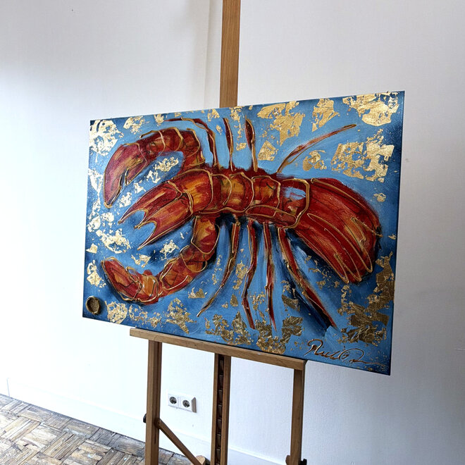 Schilderij- 70x100x4,5 cm - Rick Triest - Lobster Time - Red & Gold #2