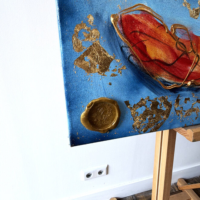 Painting- 70x100x4,5 cm - Rick Triest - Lobster Time - Red & Gold #2