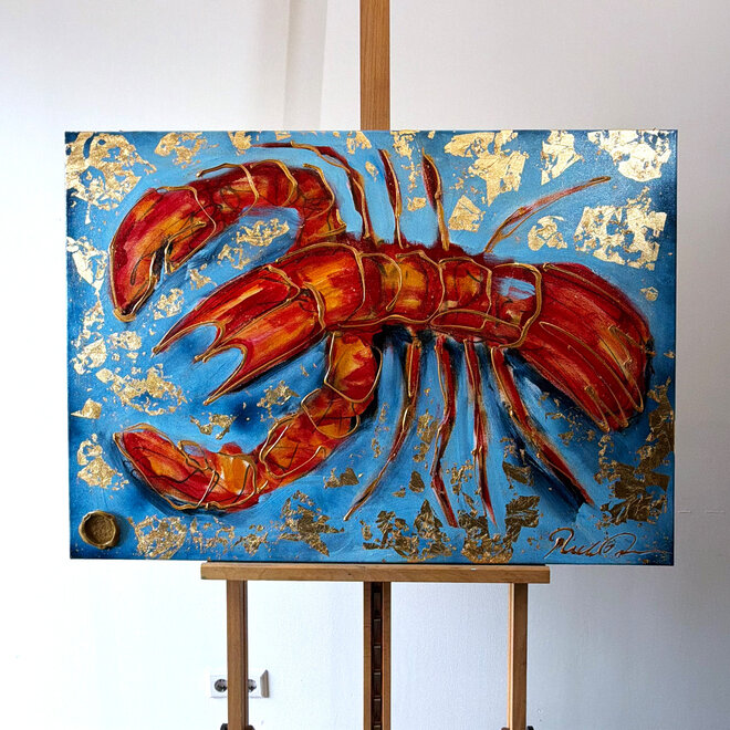 Schilderij- 70x100x4,5 cm - Lobster Time - Red & Gold #2