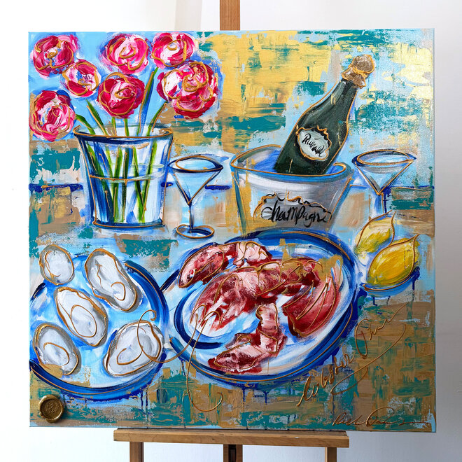 Painting- 100x100x2,5 cm - Celebration collection - Oysters & Bubbles