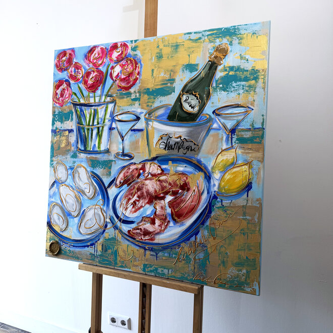 Painting- 100x100x2,5 cm - Rick Triest - Celebration collection - Oysters & Bubbles