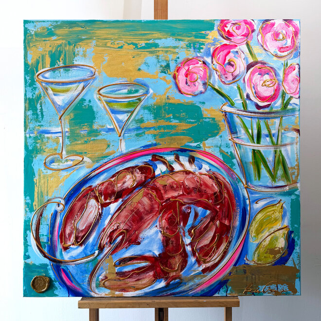 Painting- 100x100x2,5 cm - Rick Triest - Celebration collection -Lobster Night
