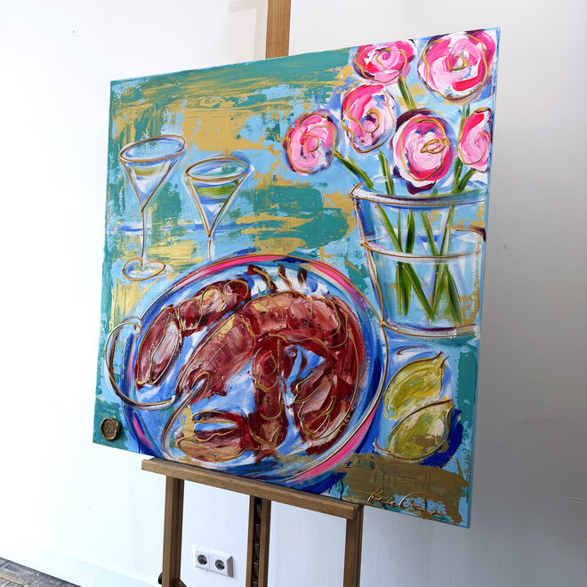 Schilderij- 100x100x2,5 cm - Rick Triest --Celebration collection - Lobster Night