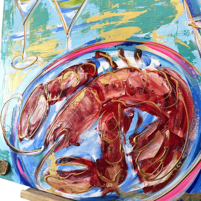 Painting- 100x100x2,5 cm - Rick Triest - Celebration collection -Lobster Night