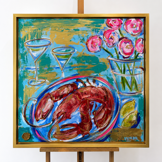 Schilderij- 100x100x2,5 cm - Rick Triest --Celebration collection - Lobster Night