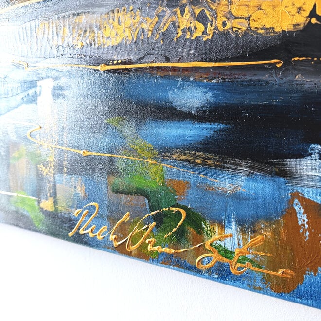 Painting - Rick Triest - 100x150 cm - Amsterdam Signature Gold Series - Prinsengracht - Blue & Gold # 1254- Westertoren -