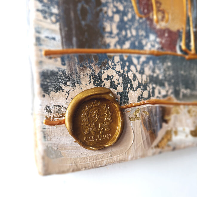 Painting-  100x100cm - Rick Triest - Amsterdam LUXURY style -  grachten gevels in omber & Gold #234