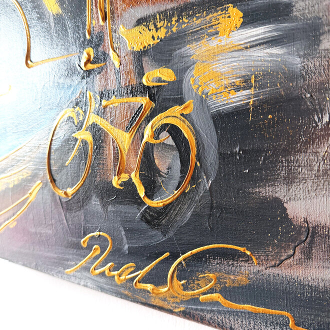 Painting-  100x100cm - Rick Triest - Amsterdam signature gold series - Prinsengracht