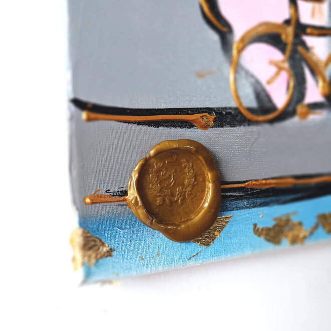 Schilderij- 100x100x2,5 - Rick Triest - Amsterdam signature gold series - Prinsengracht -Pink & Blue - 1