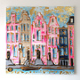 Painting- 100x100x2,5- Rick Triest - Amsterdam signature gold series - Prinsengracht -Pink & Blue - 2