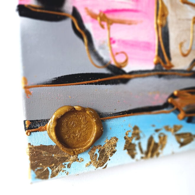 Painting- 100x100x2,5- Rick Triest - Amsterdam signature gold series - Prinsengracht -Pink & Blue - 2