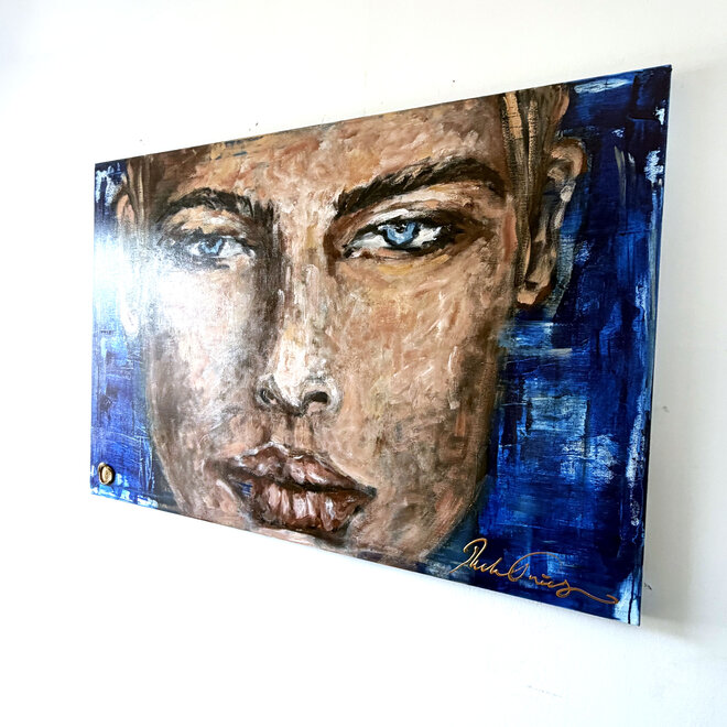 Encounter – The Moment Before Words – Origineel mixed media schilderij op acrylbasis van Rick Triest – 100 × 150 × 4,5 cm – CONNECTED