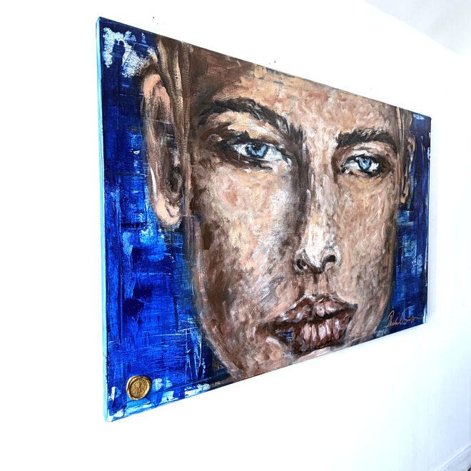 Encounter – The Moment Before Words – Origineel mixed media schilderij op acrylbasis van Rick Triest – 100 × 150 × 4,5 cm – CONNECTED