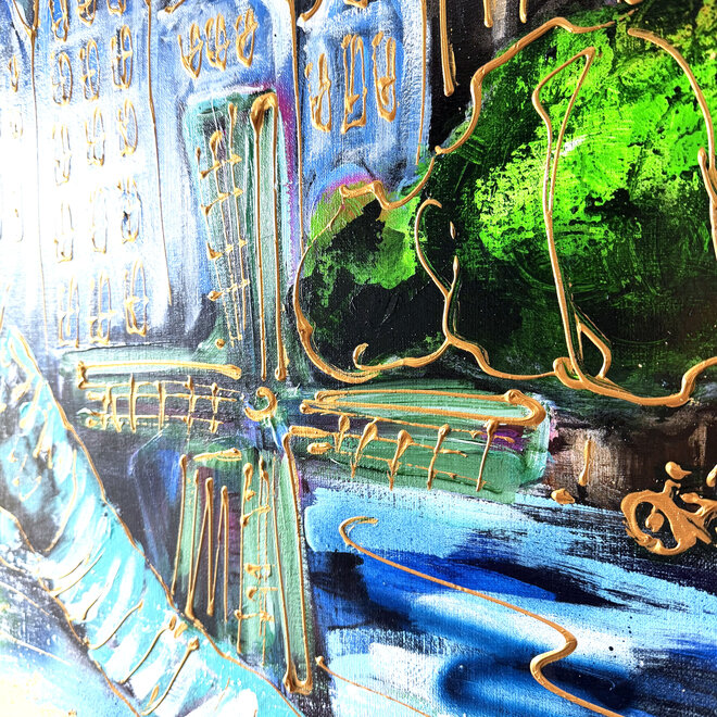 Schilderij- 100x100x2,5 - Rick Triest - Amsterdam signature gold series - modern composition - Westertoren