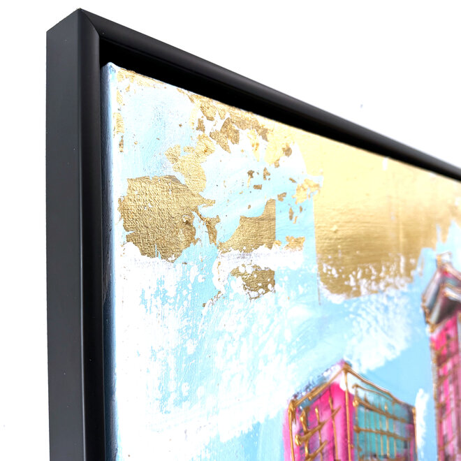 Schilderij- 100x100x2,5 - Rick Triest - Amsterdam signature gold series - modern composition - Westertoren