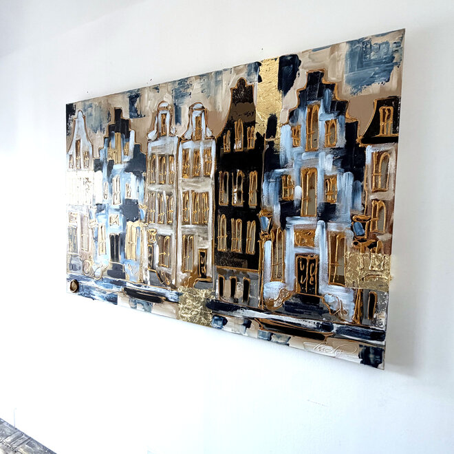 Painting- 100x150cm - Rick Triest - Amsterdam Herengracht -Sky Blue and Gold - Reflections #1