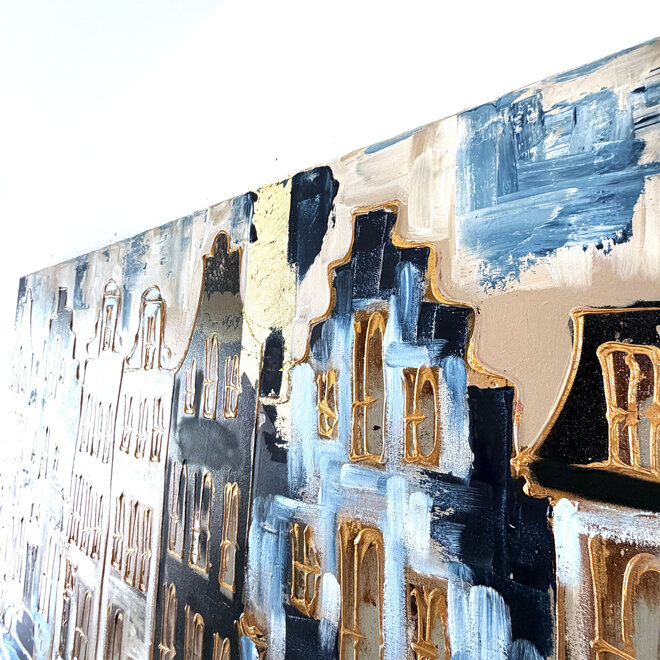 Schilderij- 100x150cm - Rick Triest - Amsterdam Herengracht -Sky Blue and Gold - Reflections #1
