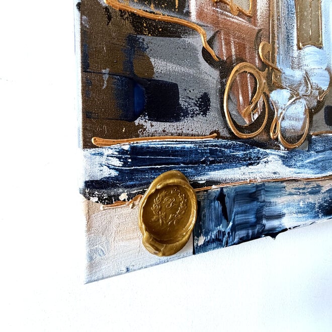 Painting- 100x150cm - Rick Triest - Amsterdam Herengracht -Sky Blue and Gold - Reflections #1