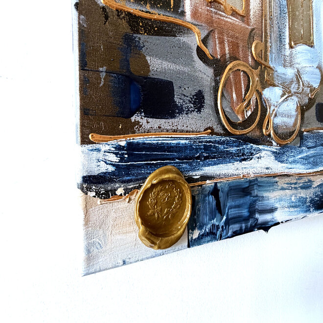 Schilderij- 100x150cm - Rick Triest - Amsterdam Herengracht -Sky Blue and Gold - Reflections #1
