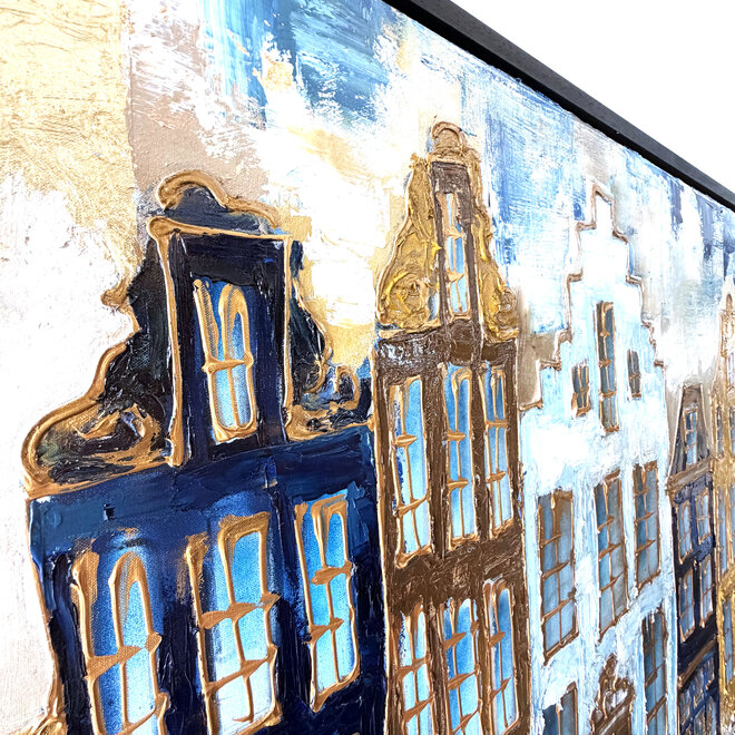 Schilderij- 100x150cm - Rick Triest - Amsterdam Herengracht -Sky Blue and Gold - Reflections OIL paint