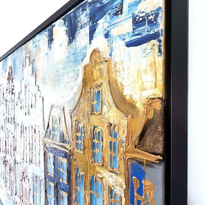 Painting- 100x150cm - Rick Triest - Amsterdam Herengracht -Sky Blue and Gold - Reflections OIL paint