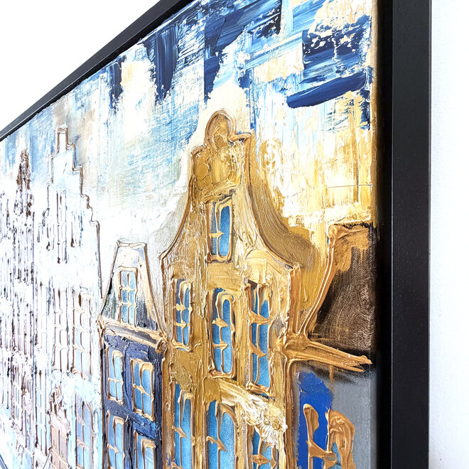 Schilderij- 100x150cm - Rick Triest - Amsterdam Herengracht -Sky Blue and Gold - Reflections OIL paint