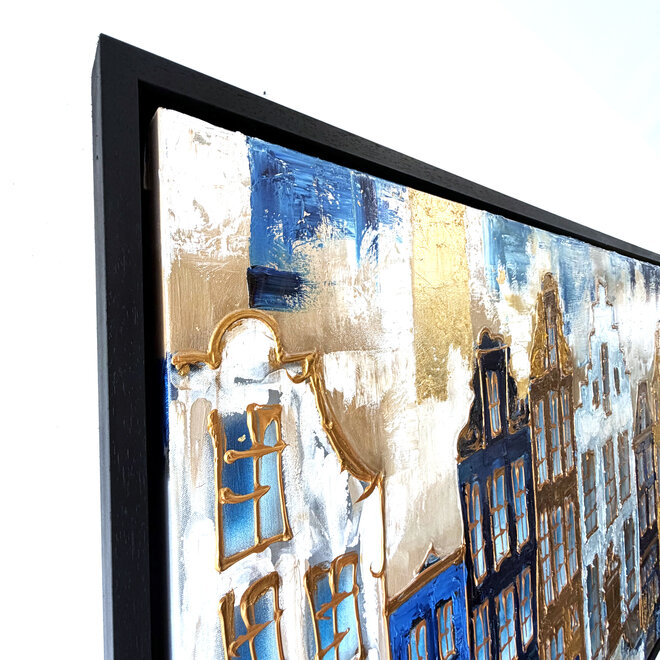 Schilderij- 100x150cm - Rick Triest - Amsterdam Herengracht -Sky Blue and Gold - Reflections OIL paint