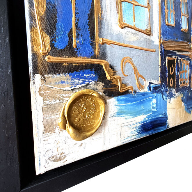 Schilderij- 100x150cm - Rick Triest - Amsterdam Herengracht -Sky Blue and Gold - Reflections OIL paint