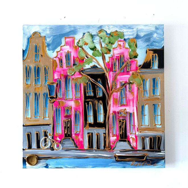 Painting- 80x80 cm - Amsterdam Signature Gold Series - Blue & Gold # 229