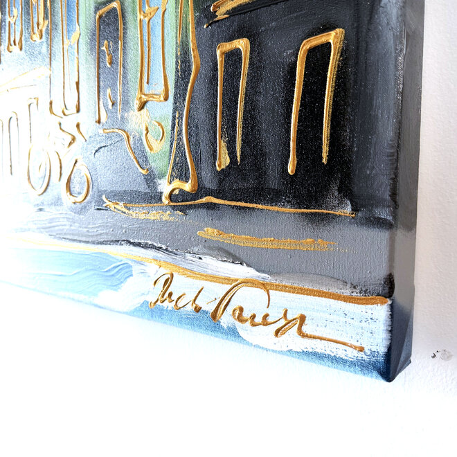 Schilderij- Rick Triest - 80x80 cm - Amsterdam Signature Gold Series - Blue & Gold # 230