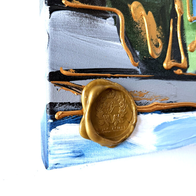 Schilderij- Rick Triest - 80x80 cm - Amsterdam Signature Gold Series - Blue & Gold # 230
