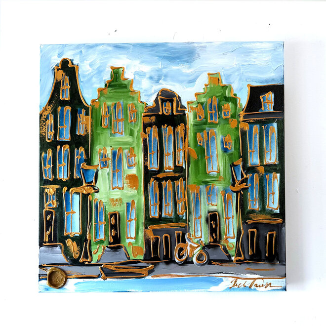 Schilderij- 80x80 cm - Amsterdam Signature Gold Series - Blue & Gold # 230