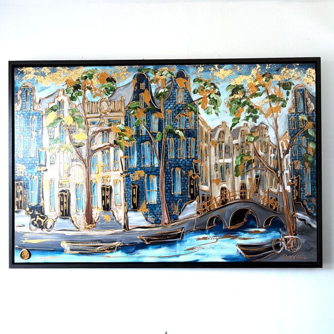 Painting- 120x200 cm - Amsterdam Signature Gold Series - Prinsengracht - Blue & Gold - 3