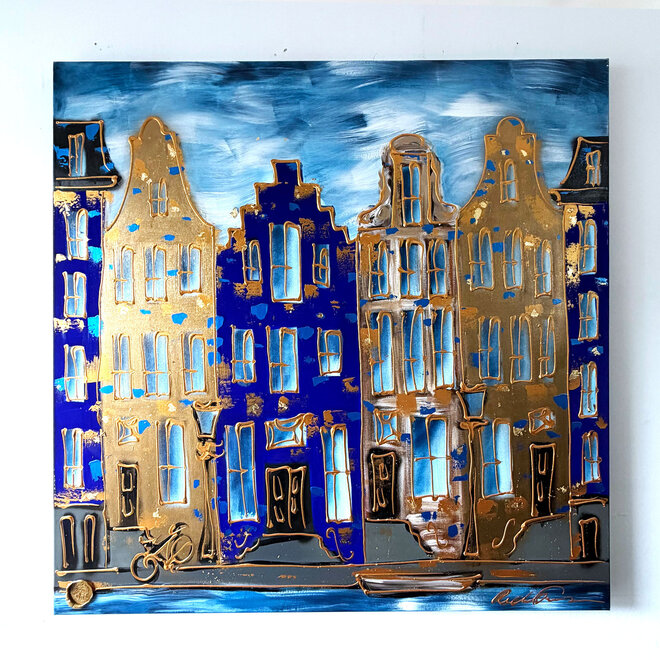 Schilderij- 120x120 cm - Amsterdam Herengracht -Cobalt - Yves Klein Blauw -2