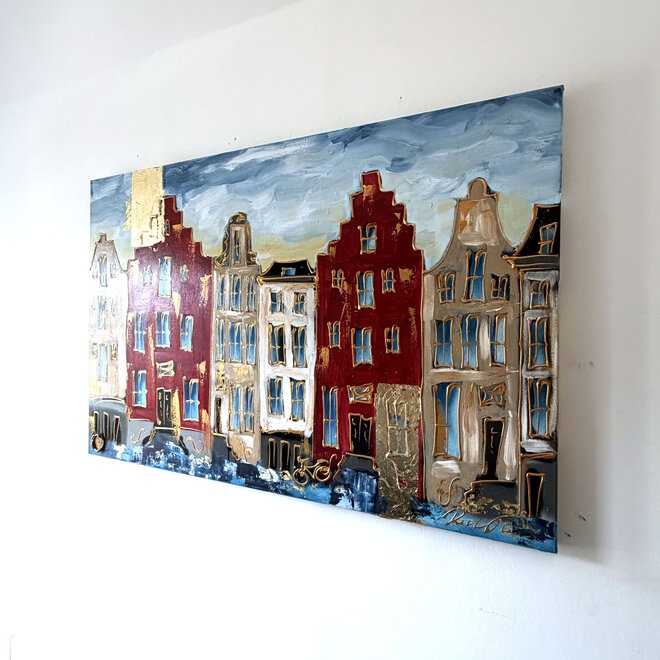 Schilderij- 100x150cm - Rick Triest - Amsterdam Herengracht -Sky Blue and Gold #1429