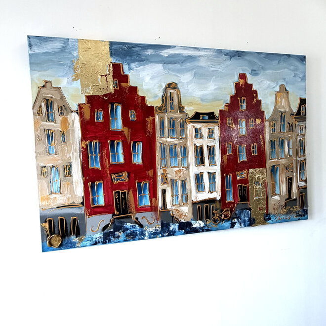 Painting- 100x150cm - Rick Triest - Amsterdam Herengracht -Sky Blue and Gold #1429