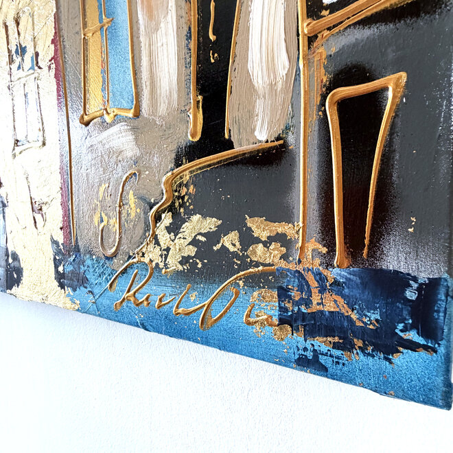 Schilderij- 100x150cm - Rick Triest - Amsterdam Herengracht -Sky Blue and Gold #1429