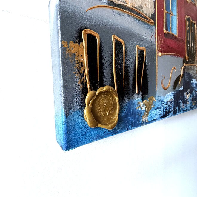 Schilderij- 100x150cm - Rick Triest - Amsterdam Herengracht -Sky Blue and Gold #1429
