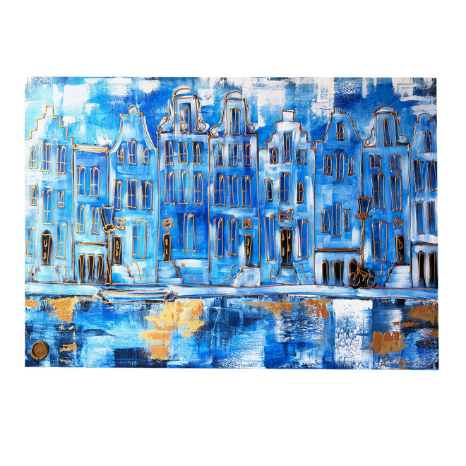 Schilderij- 100x150cm - Amsterdam Herengracht -Sky Blue and Gold #10