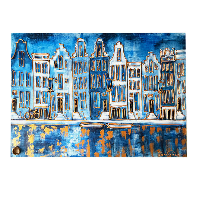 Schilderij- 100x150cm - Rick Triest - Amsterdam Herengracht -Sky Blue and Gold #11