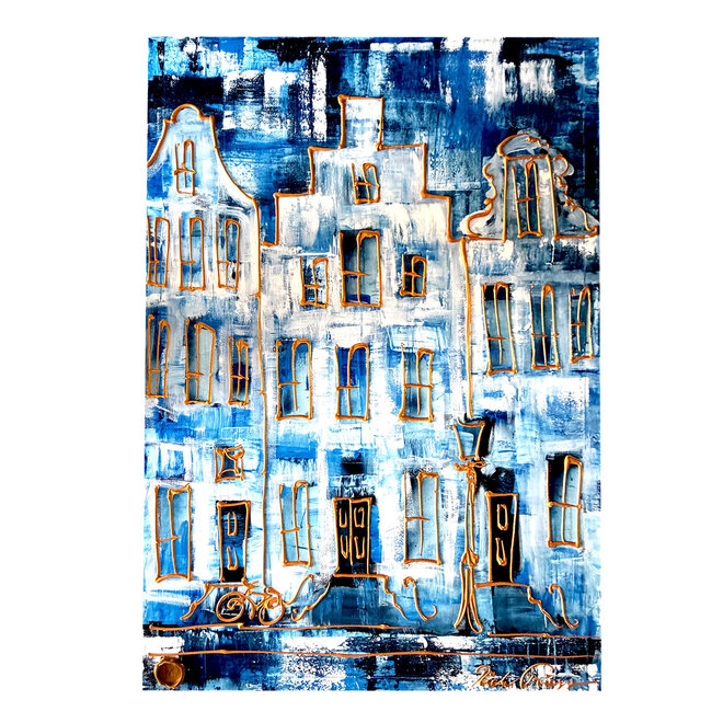 Schilderij- 100x150cm - Rick Triest - Amsterdam Herengracht -Sky Blue and Gold #12