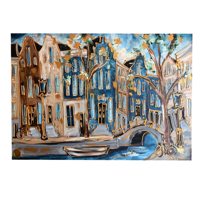 Painting- 100x150cm - Rick Triest - Amsterdam Herengracht -Sky Blue and Gold #17