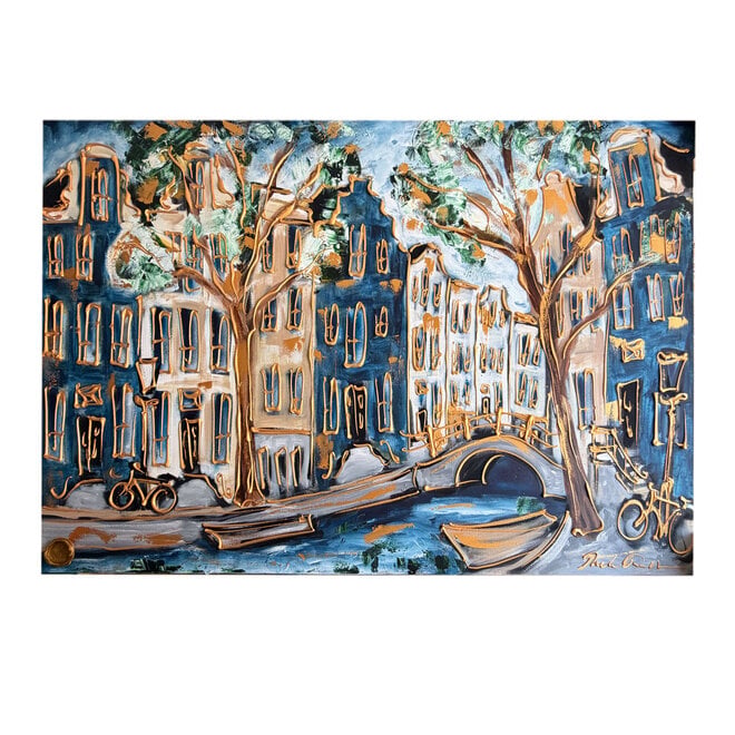 Painting- 100x150cm - Amsterdam Herengracht -Sky Blue and Gold #19