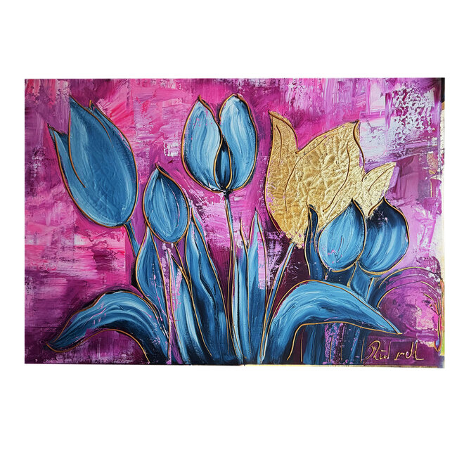 Painting - 100x150 cm - Rick Triest - Tulpenmanie - Compositie van tulpen met goud #19