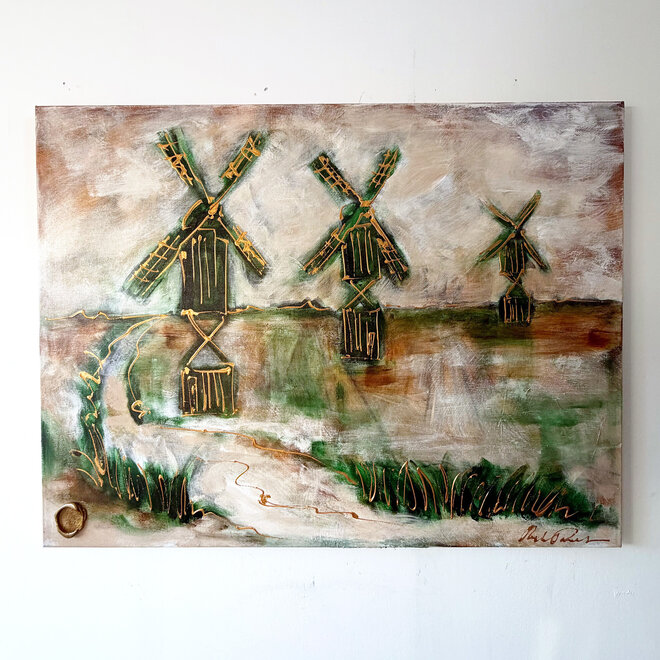 Painting – 90 × 120 × 2,5 cm – Rick Triest – HOLLANDS LICHT – Dutch Windmill – Zaanse Schans