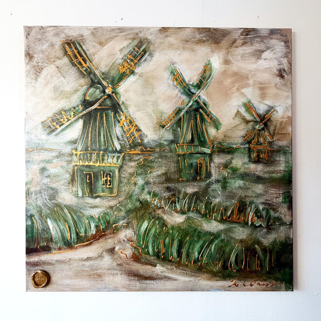 Schilderij – 100 × 100 × 2,5 cm – Rick Triest – HOLLANDS LICHT – Hollandse Molen – Aan de Zaan