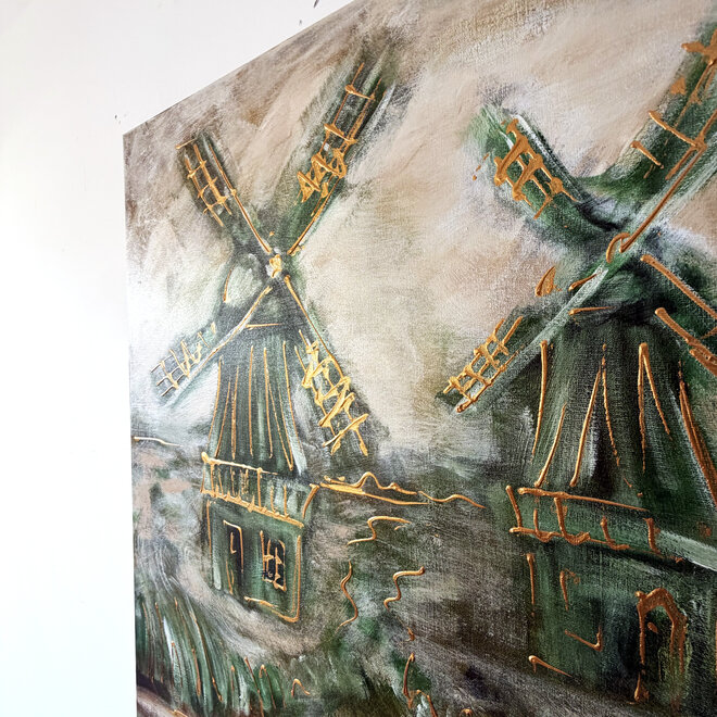 Dutch Windmill –Aan de Zaan – Original Painting by Rick Triest – 100 × 100 × 2.5 cm – HOLLANDS LICHT